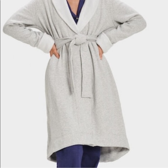 UGG Duffield Robe II Womens Grey double knit fleece pockets belt Sz M NEW - Picture 2 of 8